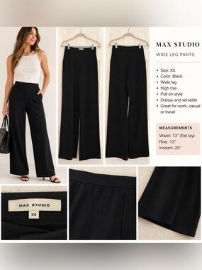 Max Studio Black Wide Leg High-Rise Pull-On Pants - XS